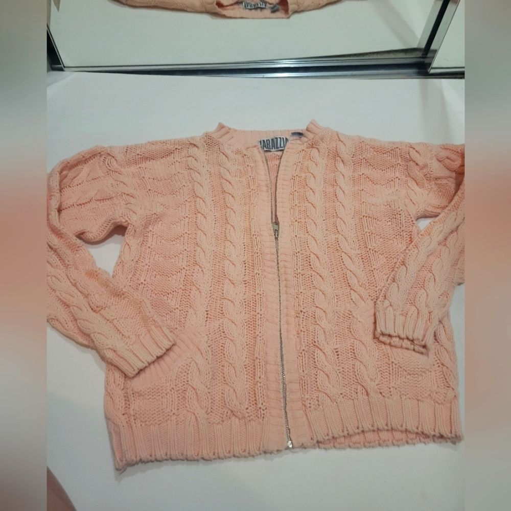 Women's peach cable knit zip sweater jacket size small.
